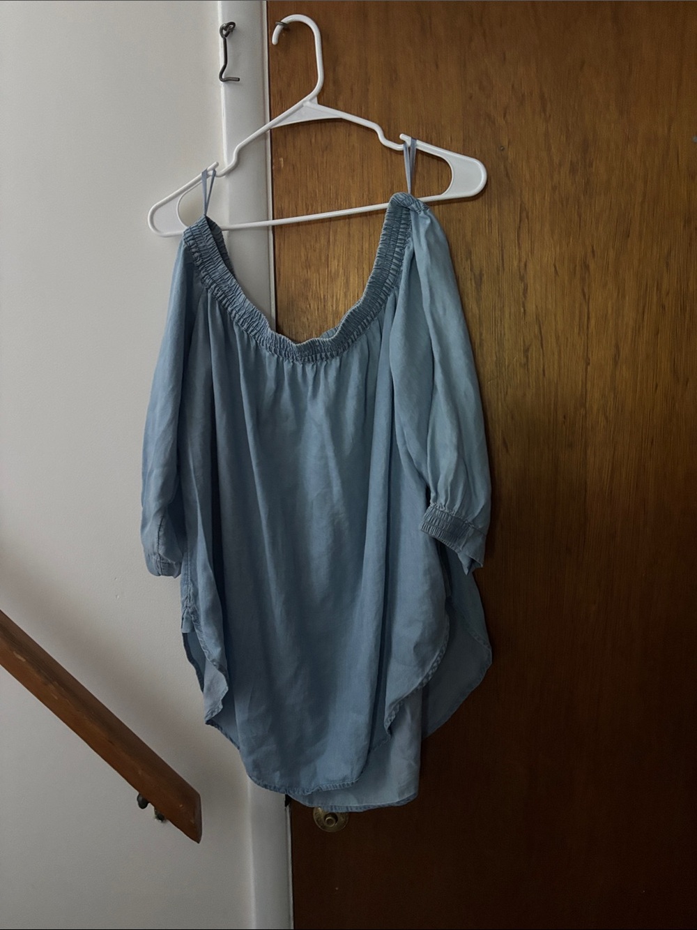 Light Blue chambray Off-Shoulder Women's Top